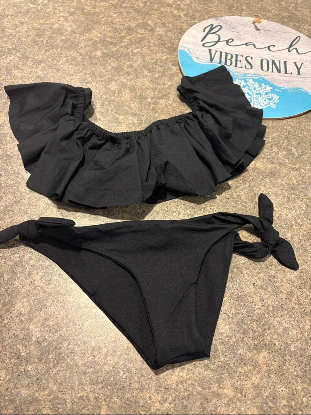 l*space Black Ruffle Off-Shoulder Bikini Set